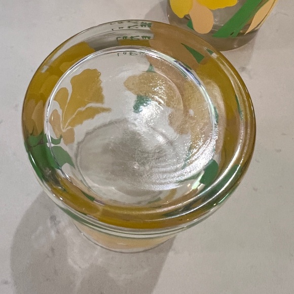 Vintage La Rue daffodil yellow and green lowball glasses set of 4 - Picture 6 of 10